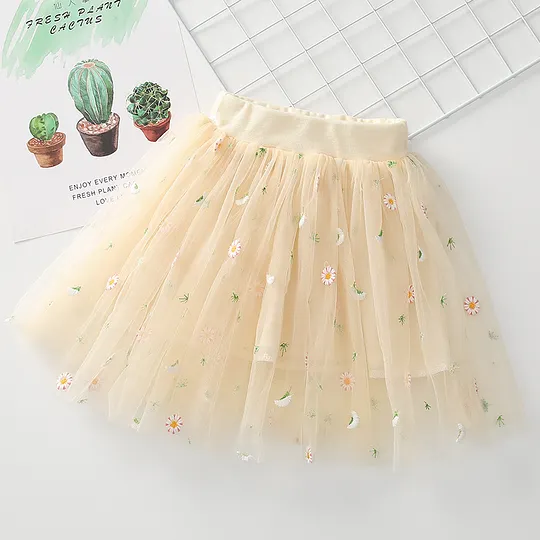【18M-7Y】Girls' Daisy Embroidered Tulle Skirt