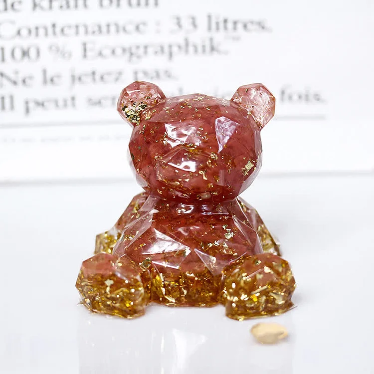 Crystal Mirror Bear Gemstone Decoration-Red Quartz
