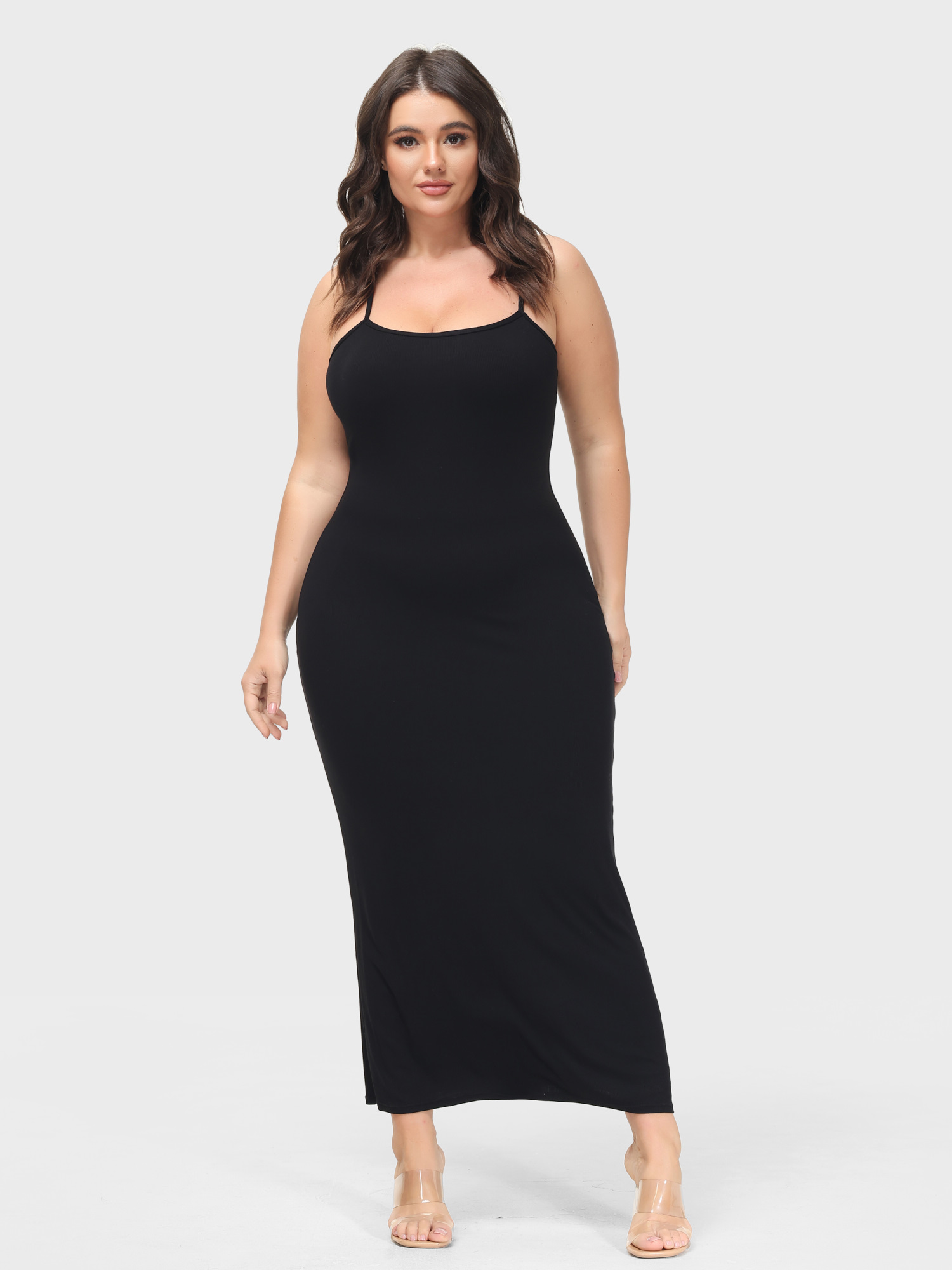 Midsize Goddess Slip Long Dress With Built In Shapewear