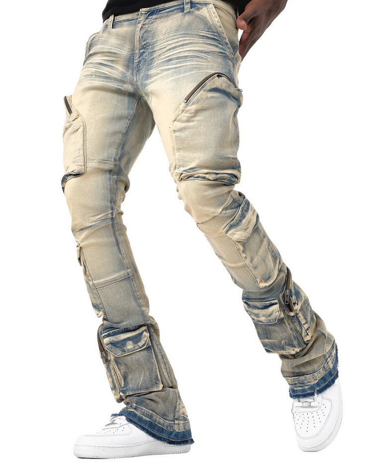 Washed Stacked Cargo Jeans 140689