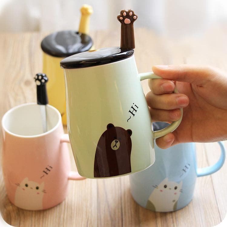 5 Colors Curious Kitty Cat Lid Covered Mug SP179635