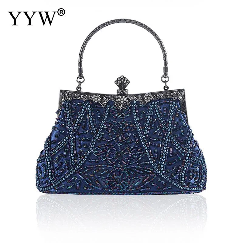 Pongl Vintage Handbag Female Luxury Evening Bags Dark Blue Party Purses And Handbags Designer Womens Clutch Crossbody Bags Sac A Main