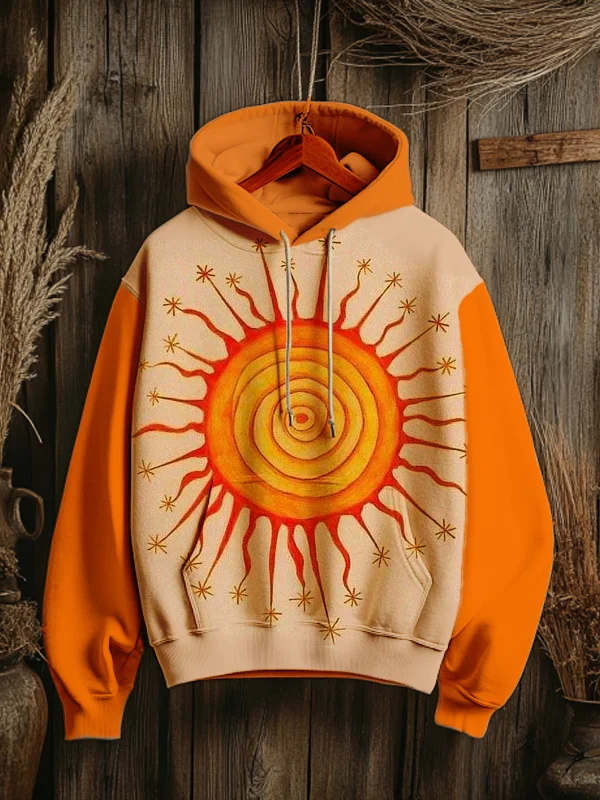 Men's Hippie Art Sun Graphic Print Casual Hoodie