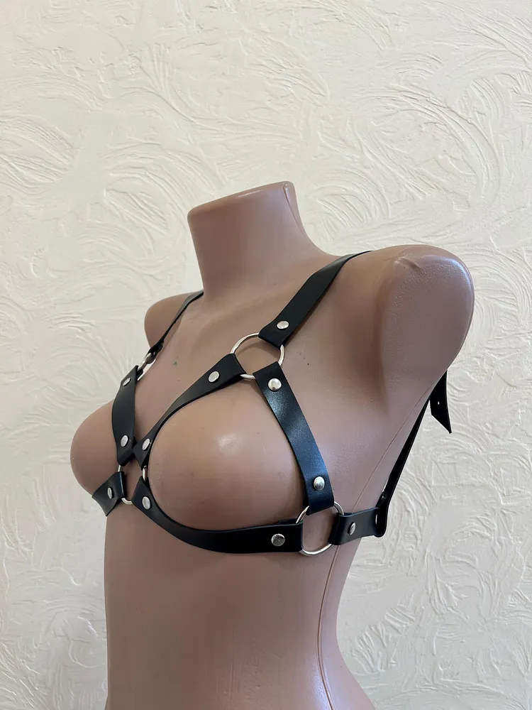 pornhint Pornhint Leather Open Cup Bra Harness, Strappy Body Harness Lingerie, Sexy Costume Outfit, Handmade. leather body harnesses for women