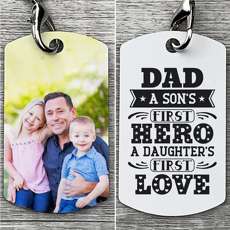 Personalized Photo Keychain Family Keyring for Him, "A son's first hero"