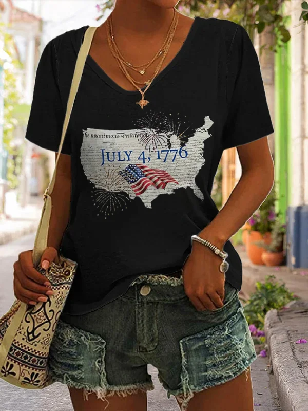July 4, 1776 USA Flag Print Women's T-shirt