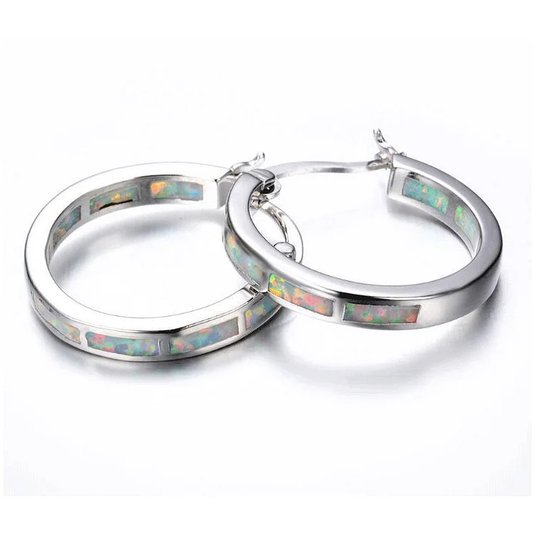 Fashion White Alloy Opal Round Colored Earrings  Flycurvy [product_label]