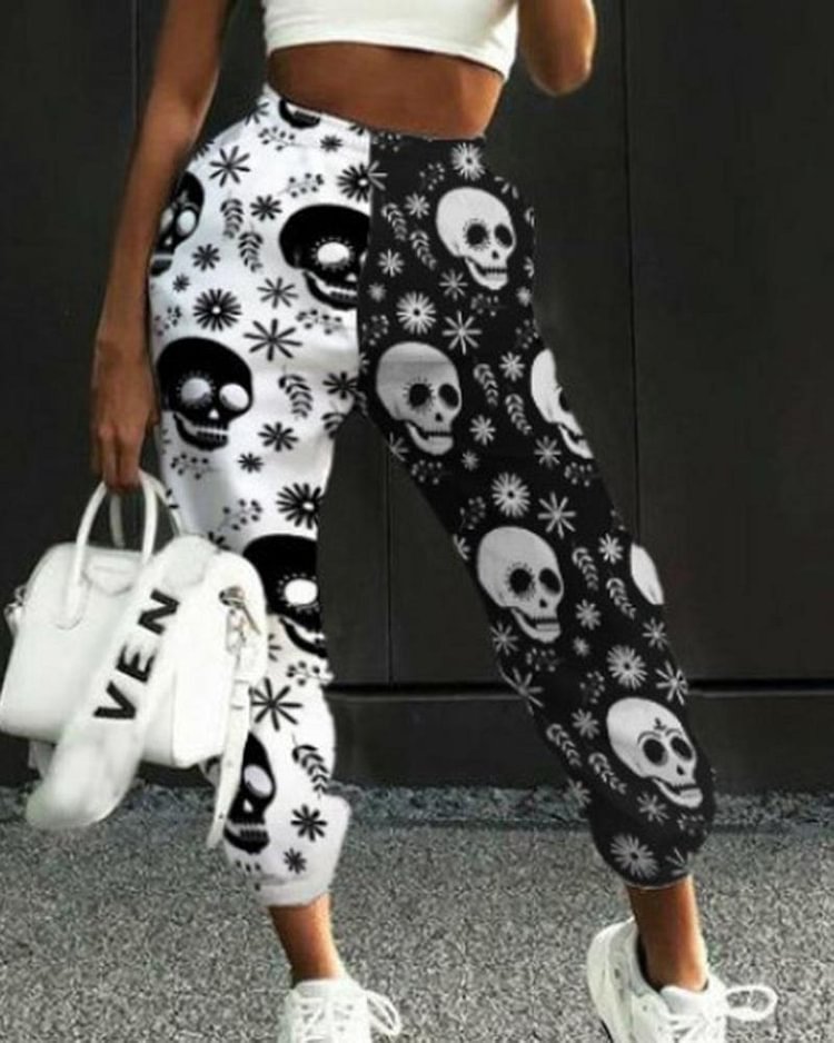 Colorblock & Halloween Graphic Pattern Pocket Side Joggers For Women - Shop Trendy Women's Clothing | LoverChic