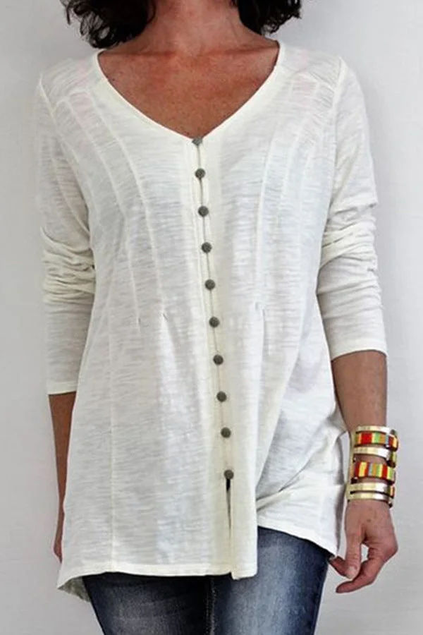 Casual Solid Color V-Neck Long Sleeve Women's T-Shirt socialshop