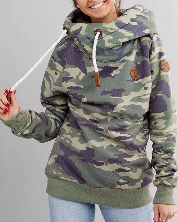 Army Green Long Sleeve Cotton-blend Hoodie Sweatshirt - Chicaggo
