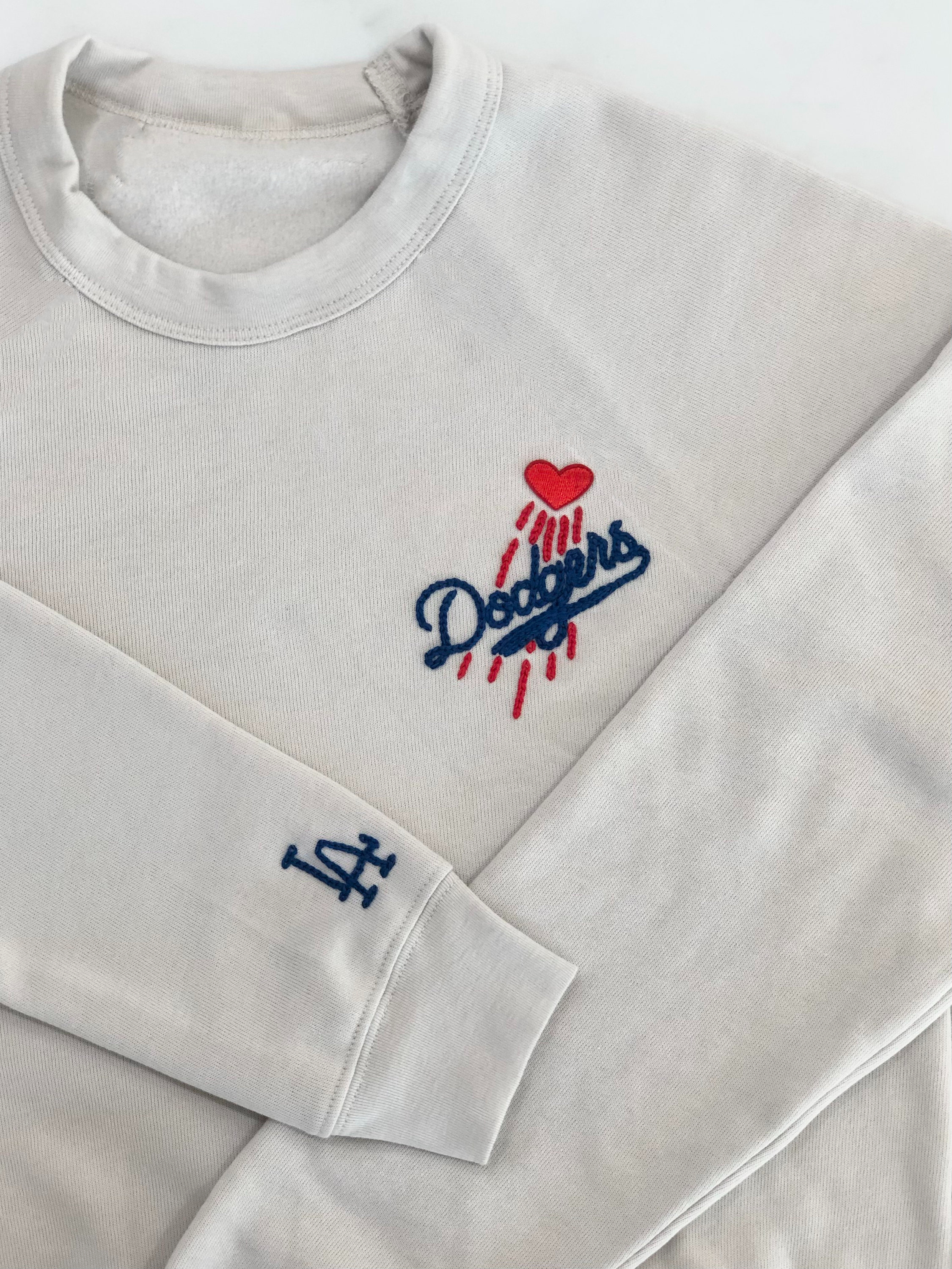 Dodgers Embroidered Raglan Crewneck Sweatshirt Unisex clothing