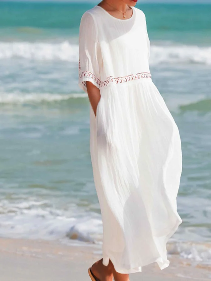 Cotton And Linen Embroidered Loose Dress