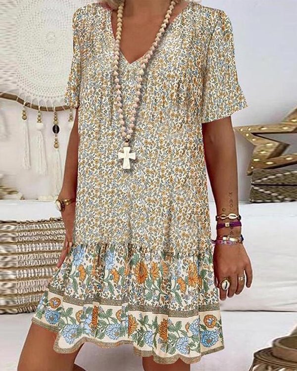 Casual V-neck Print Dress - Chicaggo