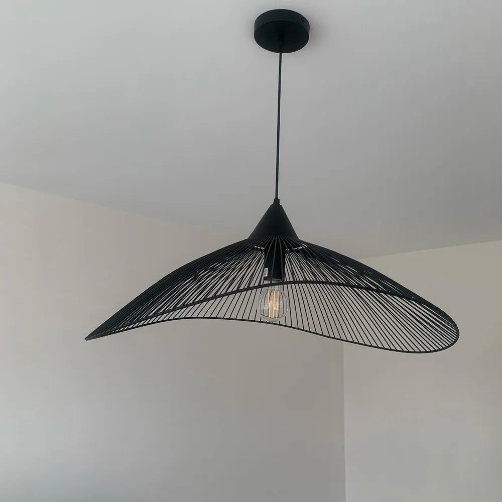 Black Pendant Light with Curved Metal Threads - Modern Sculptural Design