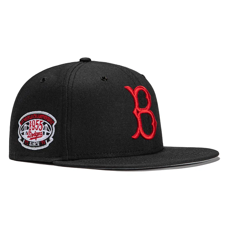 New Era 59Fifty Aux Pack Vinyl Brooklyn Dodgers 1955 World Series Patch Hat - Black, Red QueenFunky