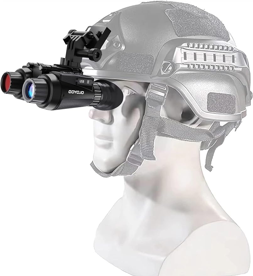 BekinTek Dual Eye 3D View Helmet Mounted Night Vision Binoculars Head Mountable Goggles Rechargeable Optics Telescope IR Full Dark Observing Adjustable Pupil Distance 7x Infrared 8x Digital Zoom 4K Video 36M Photo Independent Diopter Adjust 4 Color Effect 11