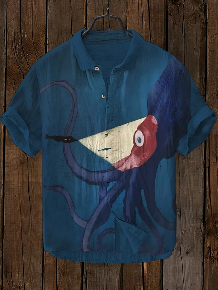 Men's Ocean Octopus Art Print Short Sleeve Shirt