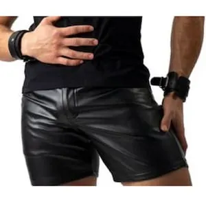 pornhint Pornhint Mens Sexy Leather Shorts Pride Walk Shorts Sheep Leather Casual Shorts Slim Fit Gym Shorts