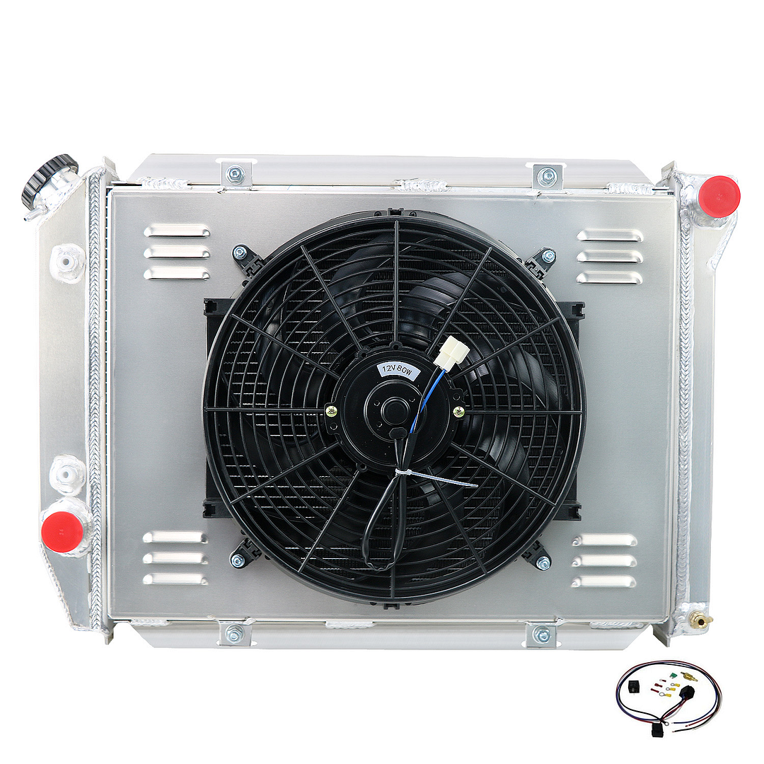 Alloyworks Ford 4Rows Radiator 1967-1968 Thunderbird Country Sedan LTD/Galaxie 500/Mercury Marquis 27''W 19''H 5.0L 6.4L 7.0L V8 Shroud Fan Relay 90W