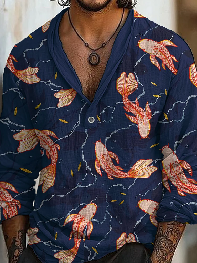 Men's Fish Swimming Art Print Long Sleeve Shirt