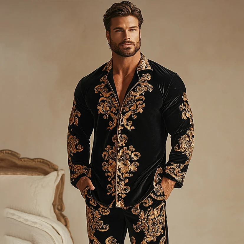 Men's Flannel Baroque Court Style Leisure Suit Pajamas-inspireuse