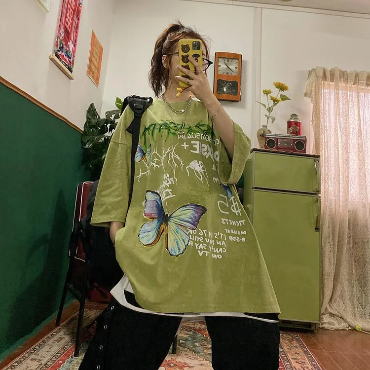 Korean Fashion Butterfly Print T-shirt TK139