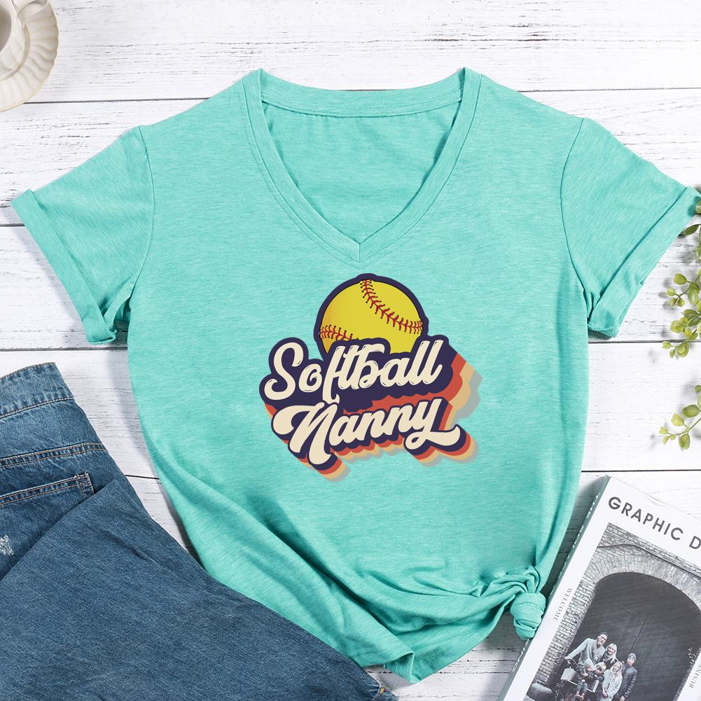 Softball nanny V-neck T Shirt-Guru-buzz