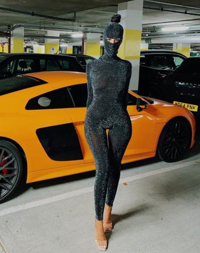 Kliou Shiny Outstanding Bodycon Hooded Jumpsuit Women Long Sleeve Sexy Backless Fashion Streetwear Skinny Slim Female Overall - BlackFridayBuys