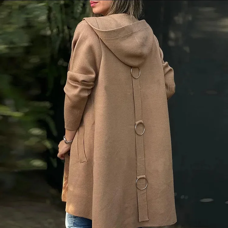 Fashion New Hooded Long Sleeve Solid Color Woolen Coat Wholesale
