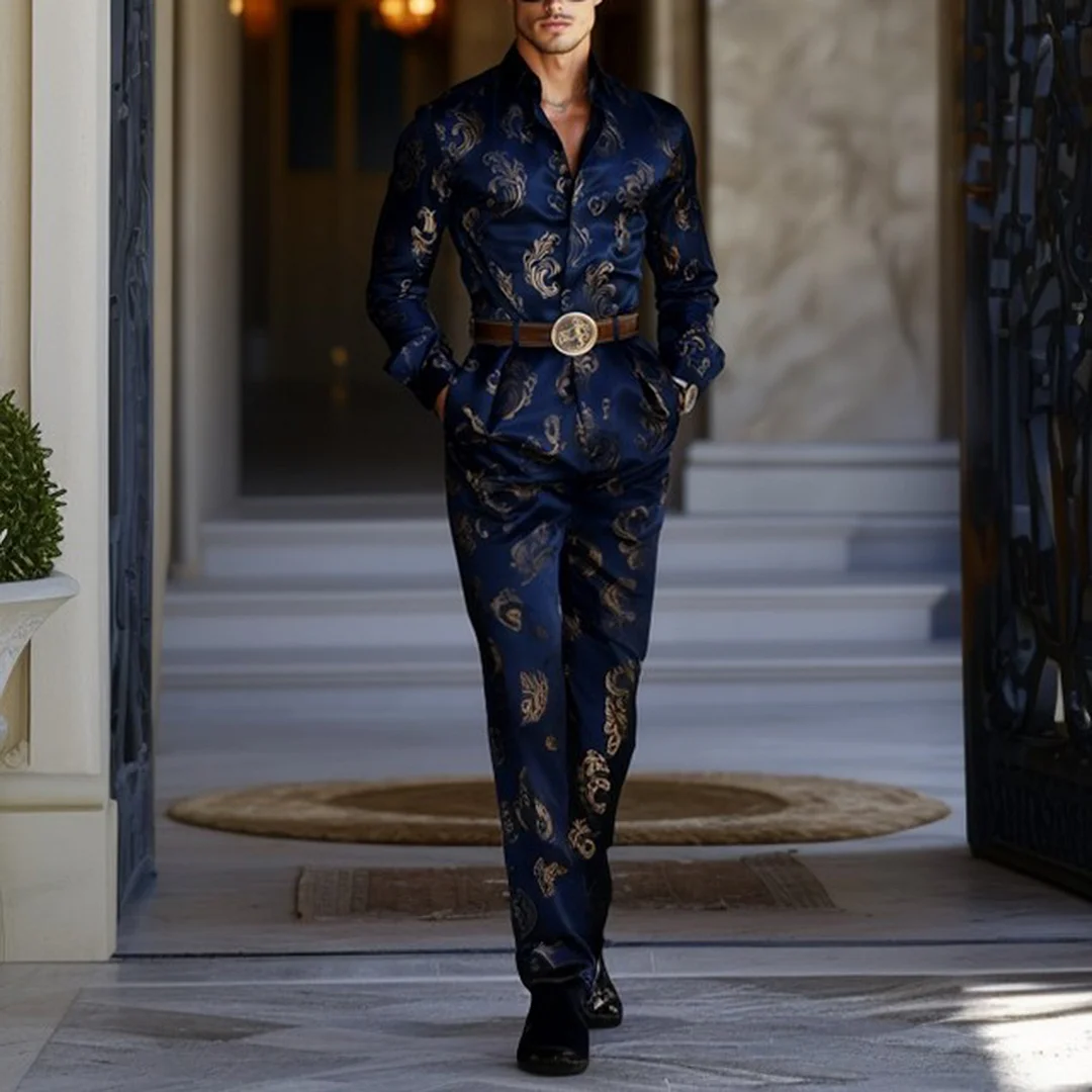 Men's Printed Lapel Jumpsuit-inspireuse