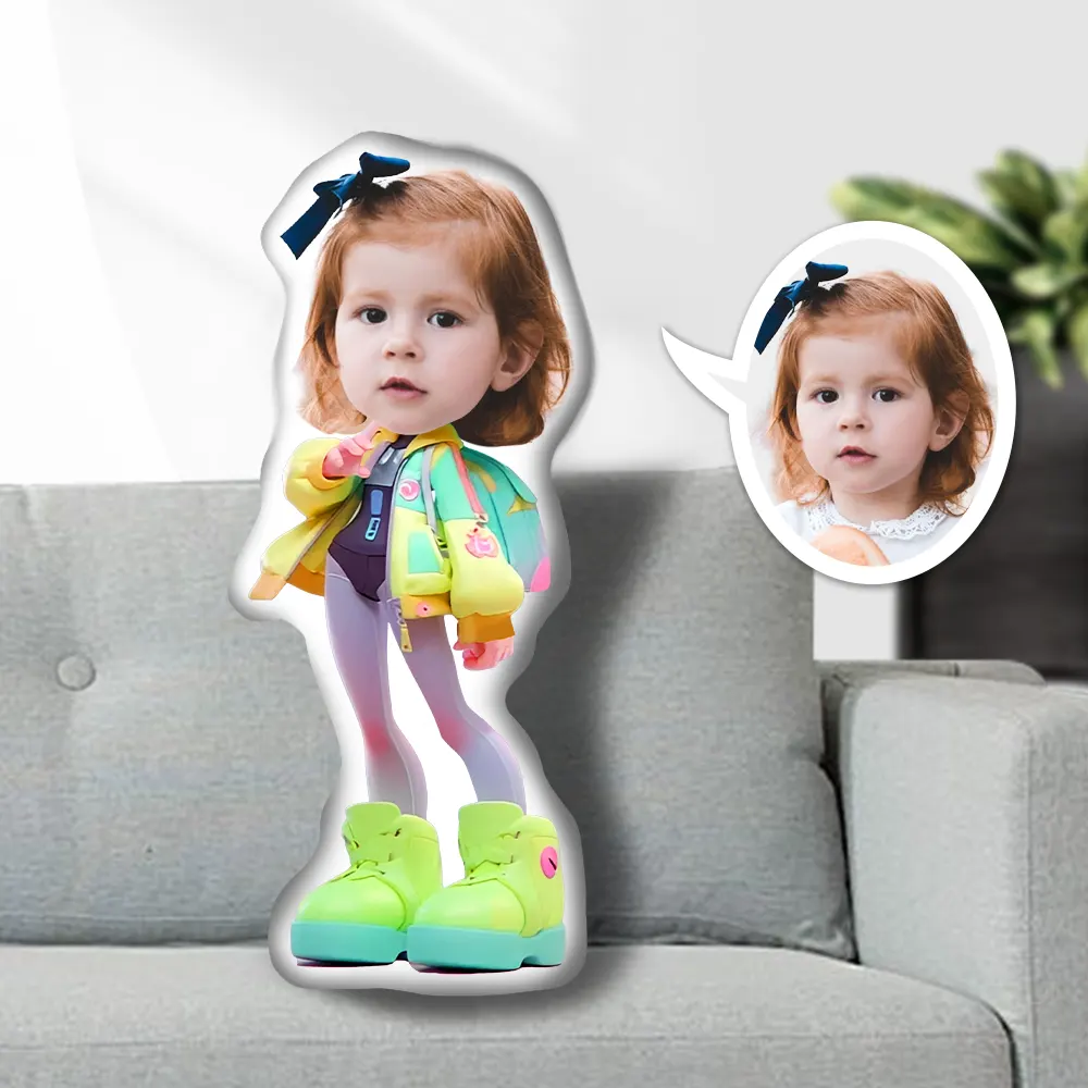 Custom Photo Face Pillow, Little Girl In Dress Face Pillow, Face Picture Pillow Doll Face Body