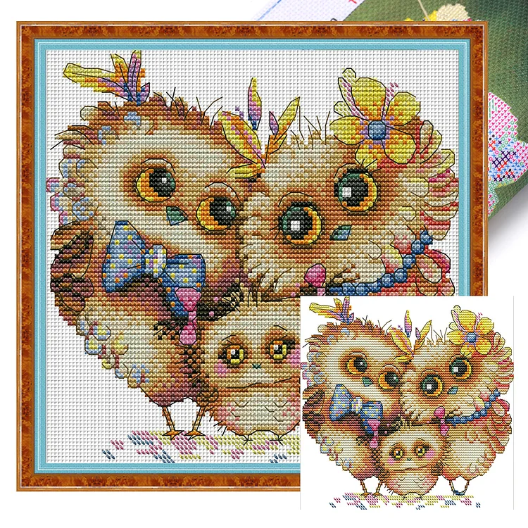 Joy Sunday-Owl Family (22*21cm) 14CT Stamped Cross Stitch gbfke