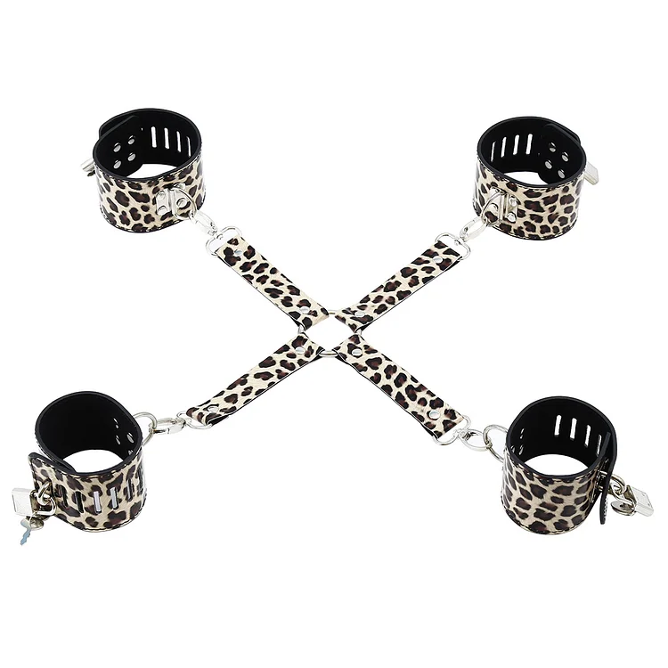 Sexual Products Leather Handcuffs Set Leopard Print