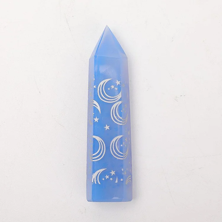 Blue Opalite Towers Points Bulk with Laser Engraved Pattern