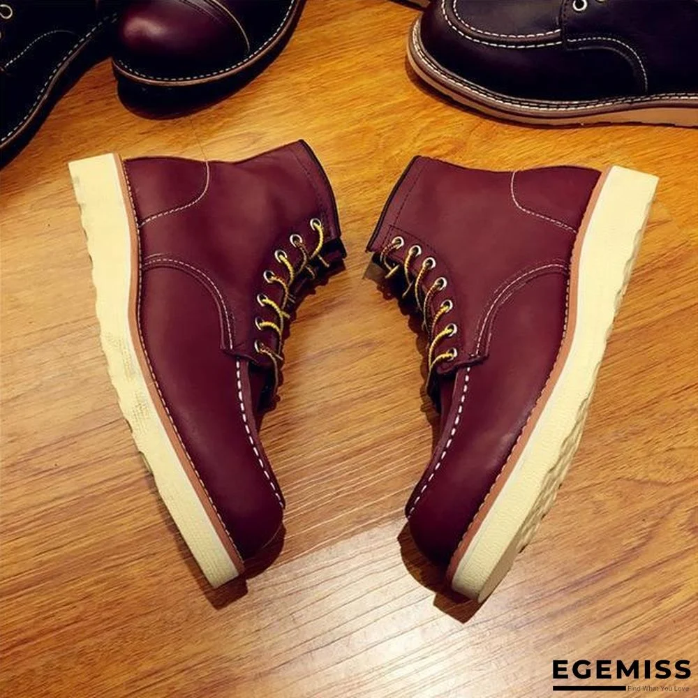 Vintage Men Boots Lace-Up Genuine Leather Boots Wing Men Handmade Work Travel Wedding Ankle Boots Casual Boots | EGEMISS