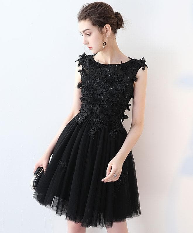Black Round Neck Lace Mini Prom Dress,Homecoming Dress