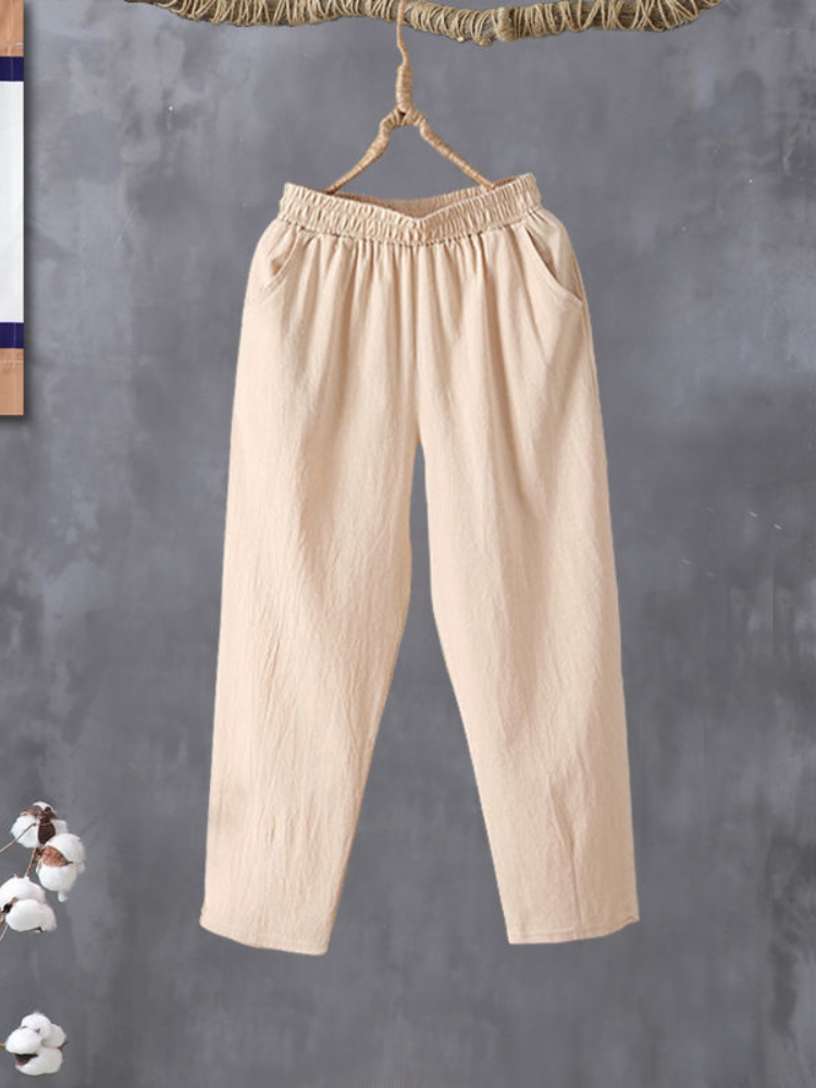 Fashion Women's Pants Casual Cotton Linen Loose Solid Color Pants