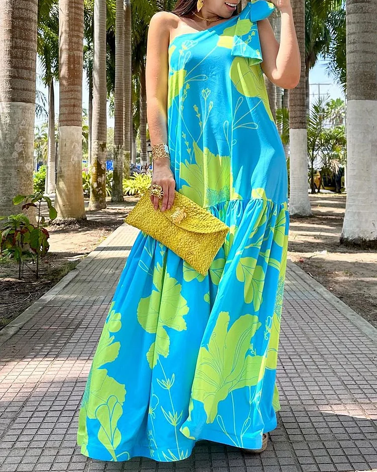 Casual One Shoulder Print Loose Dress
