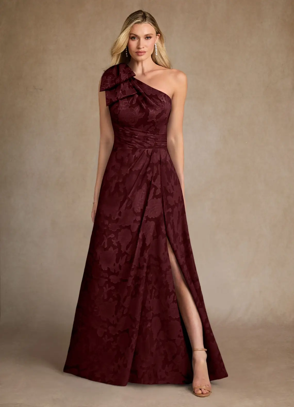 Lussooy Shinning One Shoulder Sleeveless Floor Length Split Printing Mother of The Bride Dress