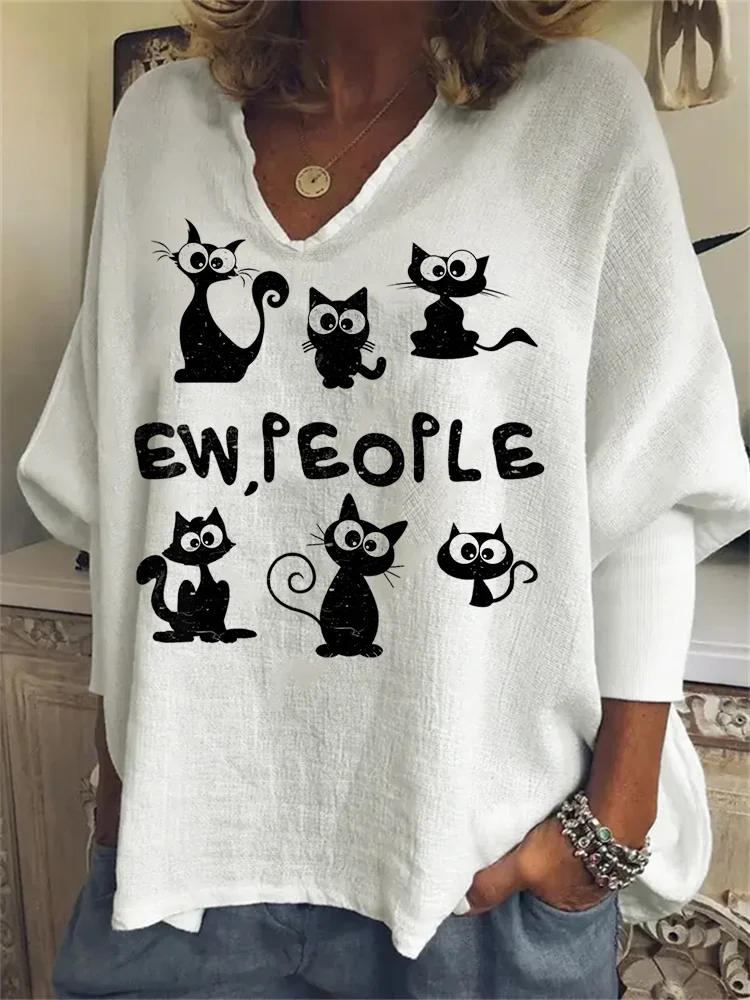 Vefave Ew People Print Loose Fit Comfy Tunic