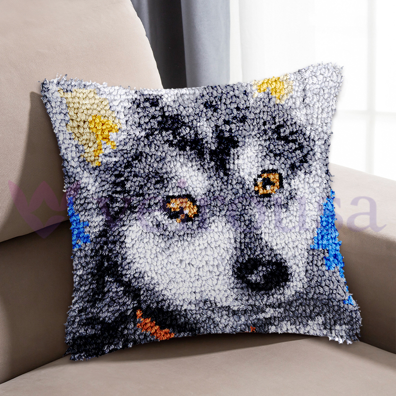 Wolf Pillowcase Latch Hook Kits for Beginner