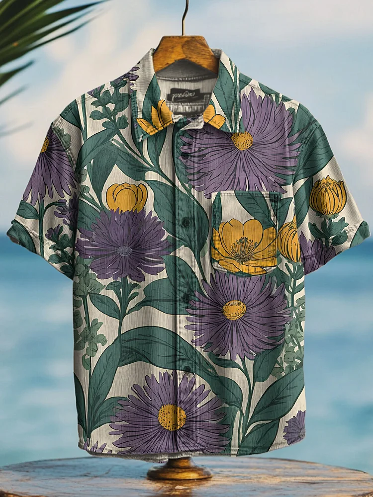 Men's Spring Floral Art Print Short Sleeve Shirt