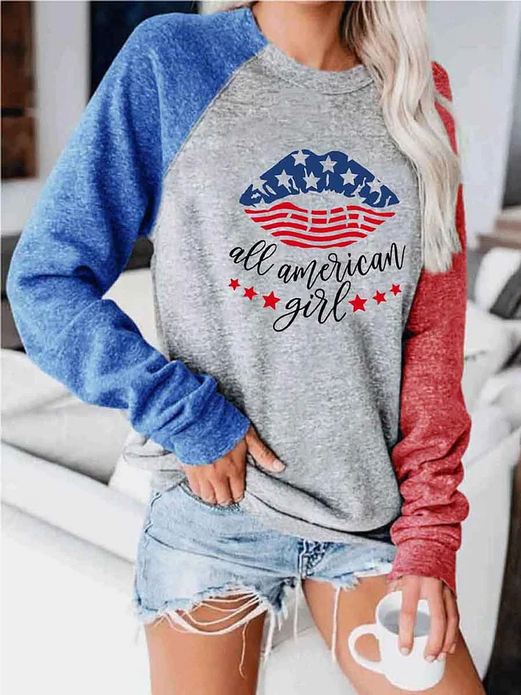 Bestdealfriday Womens All American Girl Lips Print Top 8945200