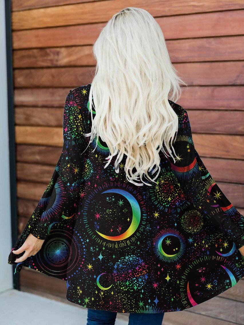 Moon And Stars Mysterious Print Casual Cardigan Jacket