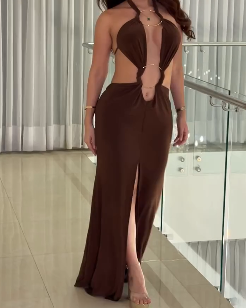 Women's Halter Neck Tie Hollow Slim Dress (Pre-Sale)