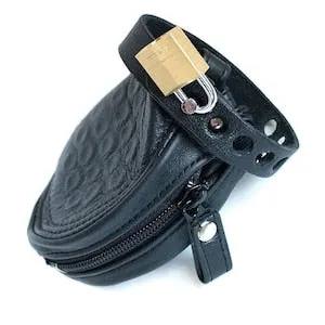 pornhint Pornhint Bondage - Black Leather Chastity Cage for Men with Pin Prick Lining