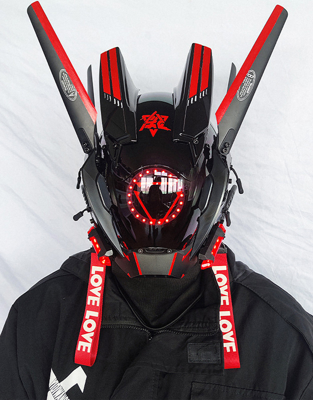 Cyberpunk Mechanical Ninja Mask + LED Light