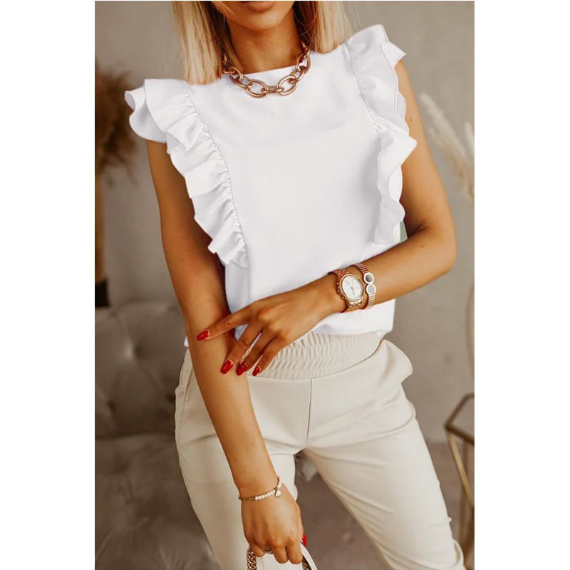 Fashion Solid Color Ruffle Sleeveless Tops
