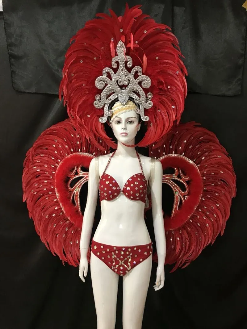VCSHOES Dance party costumes evening gowns weddings street dances carnival costumes dance costumes belly dances Red winged hat