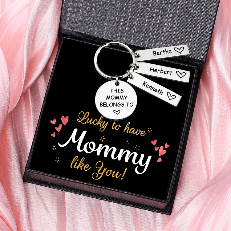 3 Names - Personalized Name Keychain Stainless Steel Keychain Special Gift for Mommy/Mummy